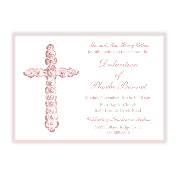 Harmony Cross Pink Dedication Invitation by Sugar B Designs