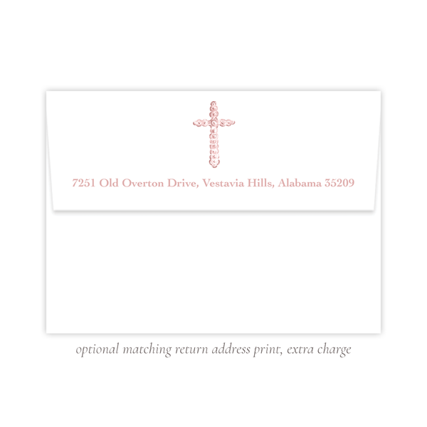 Harmony Cross Pink Dedication Invitation by Sugar B Designs