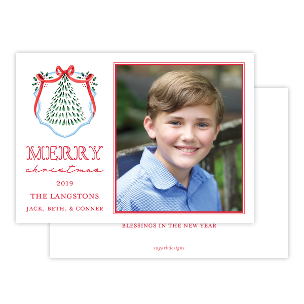 Harris Tree Red Blue Crest Landscape Christmas Card