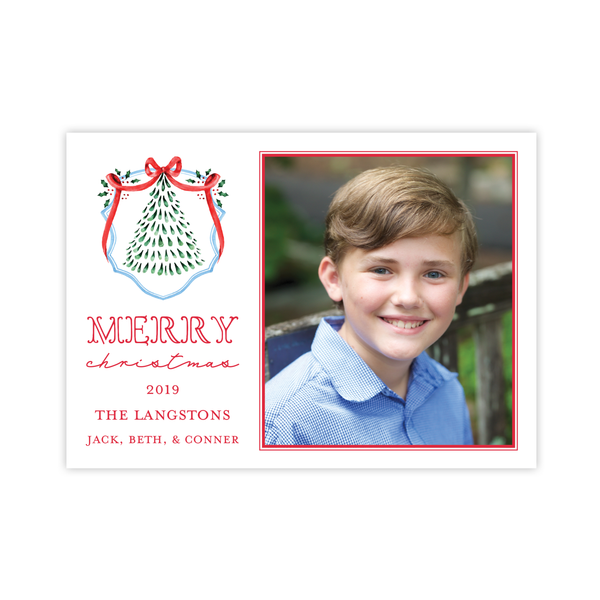 Harris Tree Red Blue Crest Landscape Christmas Card