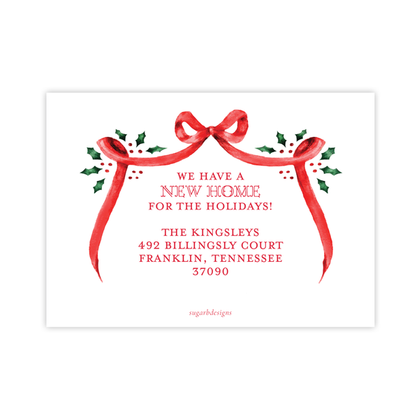 Harris Tree Red Blue Crest Landscape Change of Address Christmas Card