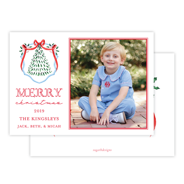Harris Tree Red Blue Crest Landscape Change of Address Christmas Card