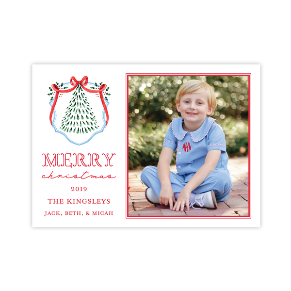 Harris Tree Red Blue Crest Landscape Change of Address Christmas Card