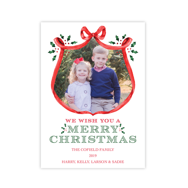 Harris Tree Red Large Wreath Portrait Christmas Card