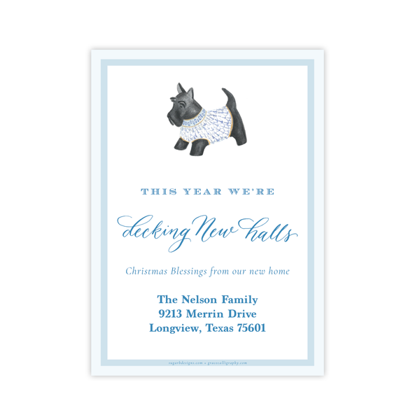 Herend Inspired Scottie Dog Change of Address Christmas Card