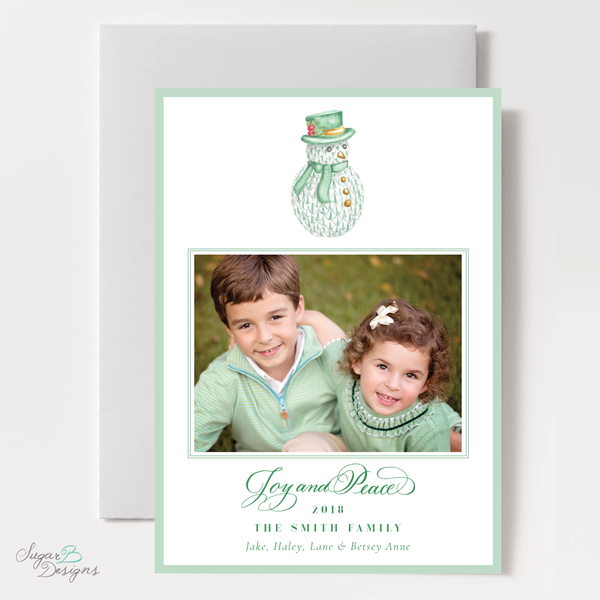 Herend Inspired Snowman Vertical Christmas Card