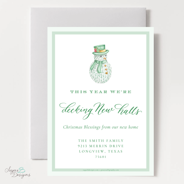 Herend Inspired Snowman Change of Address Christmas Card