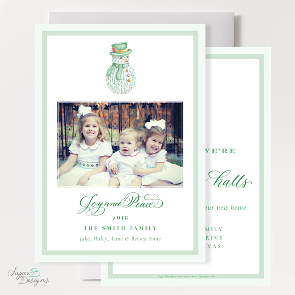 Herend Inspired Snowman Change of Address Christmas Card