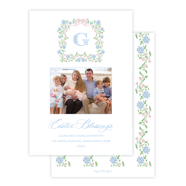 Lou Lou Floral Wreath Monogram Portrait Easter Card