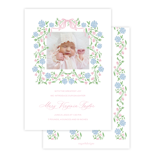Lou Lou Floral Wreath Birth Announcement