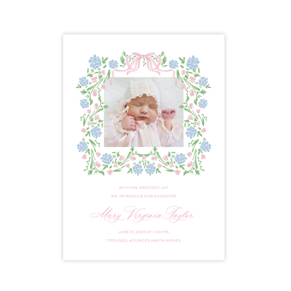 Lou Lou Floral Wreath Birth Announcement