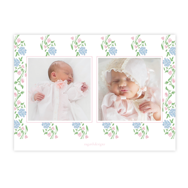 Lou Lou Floral Monogram Wreath Birth Announcement