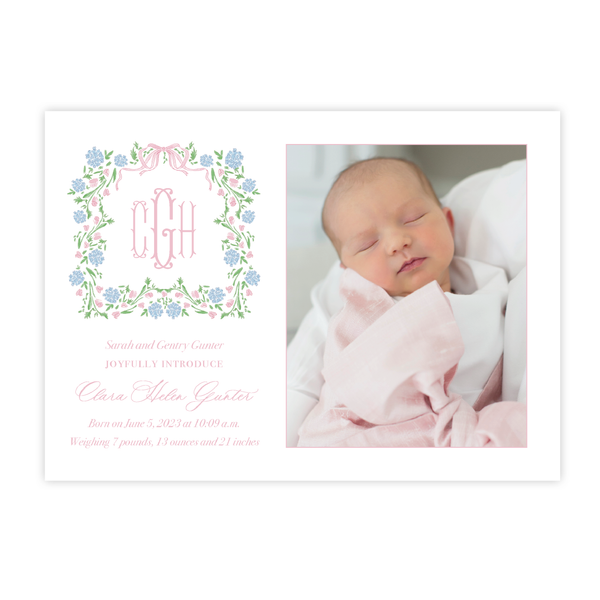 Lou Lou Floral Monogram Wreath Birth Announcement