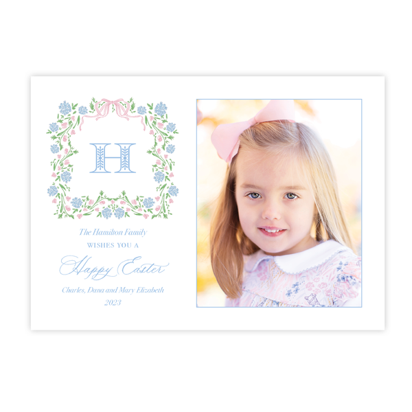 Lou Lou Floral Wreath Monogram Landscape Easter Card