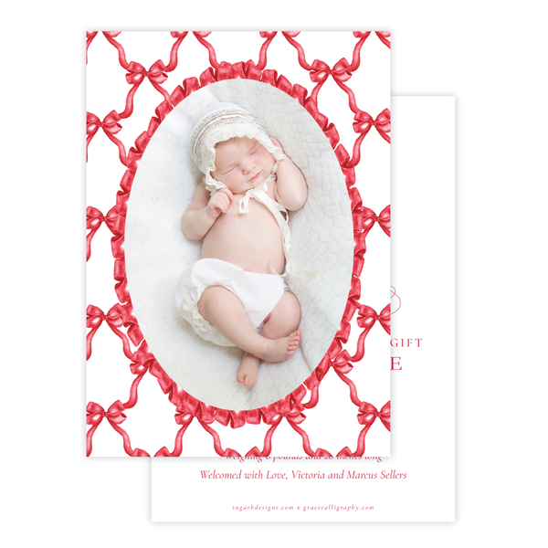 Leslee Bow Red Birth Announcement Christmas Card