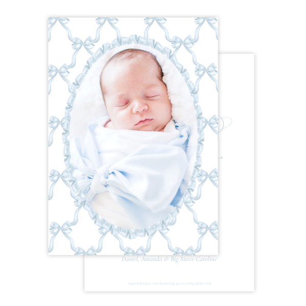 Leslee Bow Blue Birth Announcement