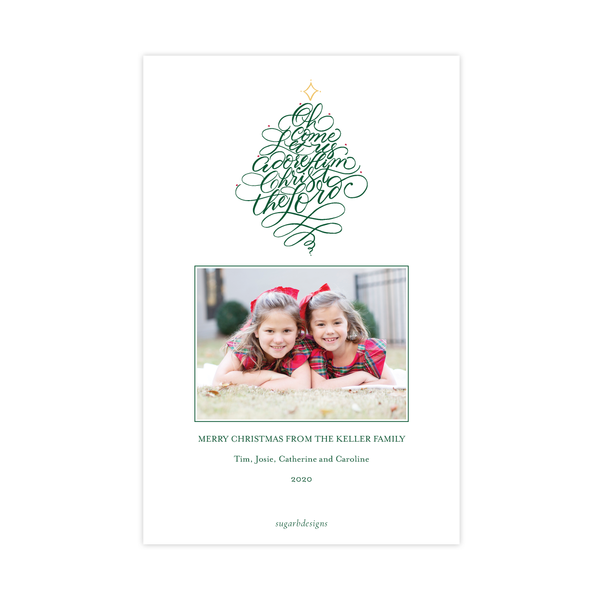 Let Us Adore Him Green Border A9 Christmas Card