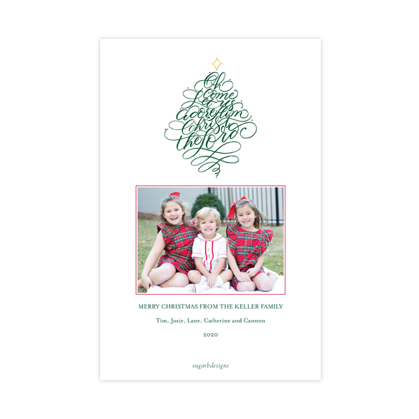 Let Us Adore Him Red Border A9 Christmas Card