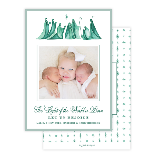 Let Us Rejoice Green Christmas Card