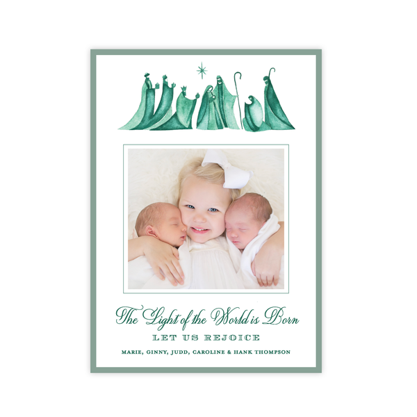 Let Us Rejoice Green Christmas Card