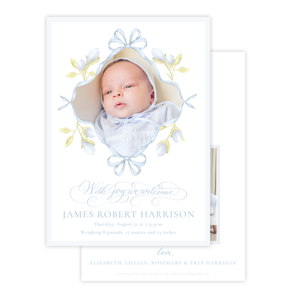 Lovely Lily James Blue Ribbon Birth Announcement