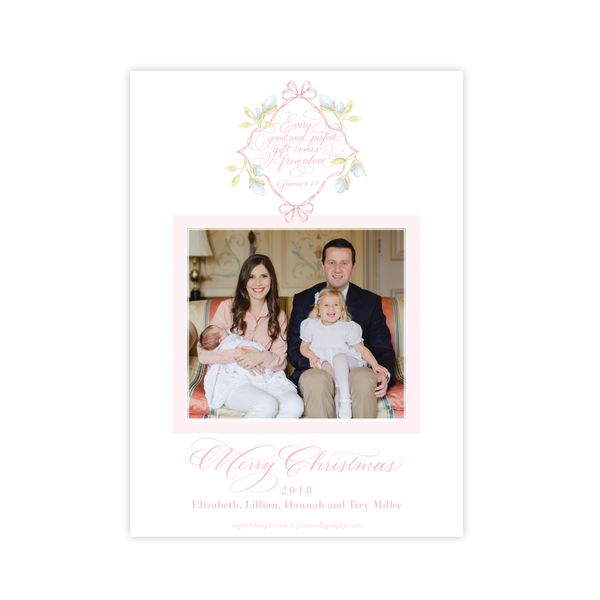 Lovely Lily James Pink Monogram Birth Announcement Christmas Card