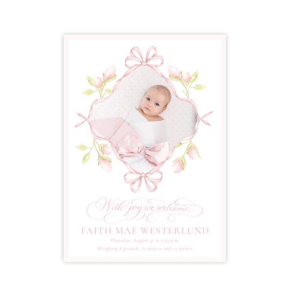 Lovely Lily James Pink Ribbon Birth Announcement