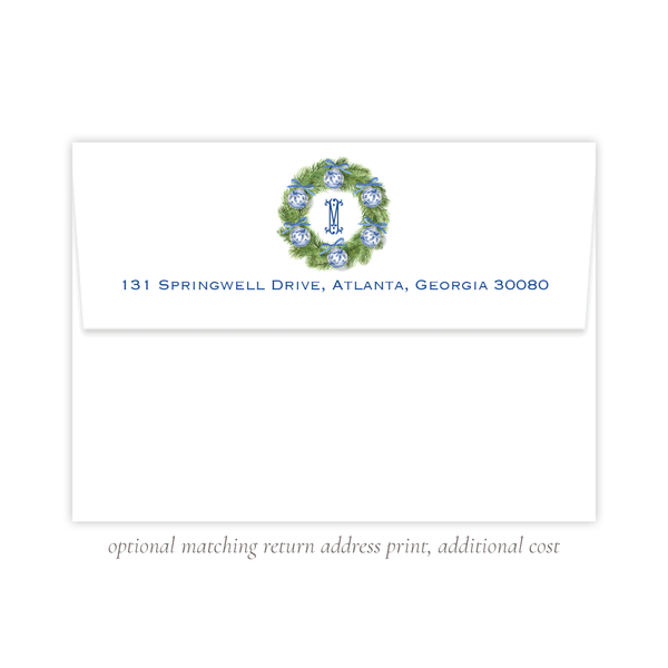 Mitchell Manor Wreath Blue Christmas Card Landscape