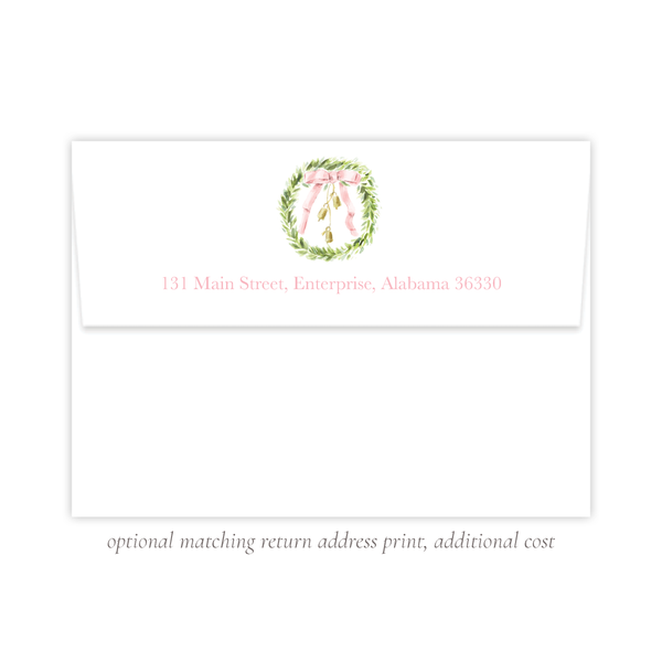 Harrington Wreath Pink Christmas Card Portrait