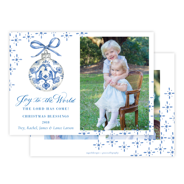 Manger Miracle Blue *2 Photos on Back Horizontal Christmas Card