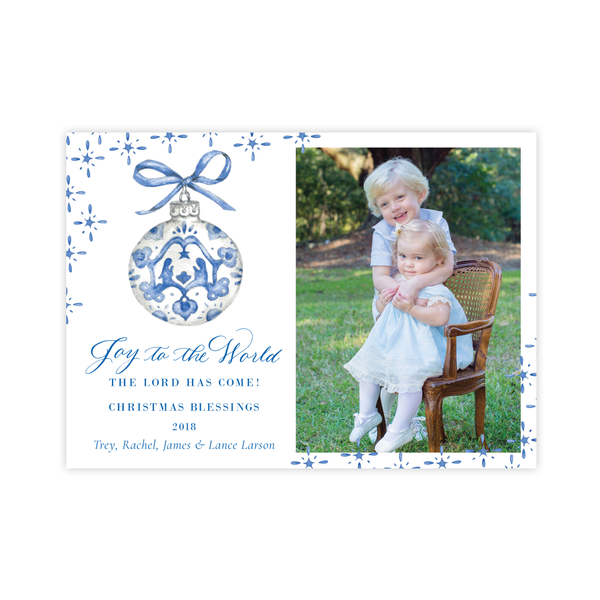 Manger Miracle Blue *2 Photos on Back Horizontal Christmas Card