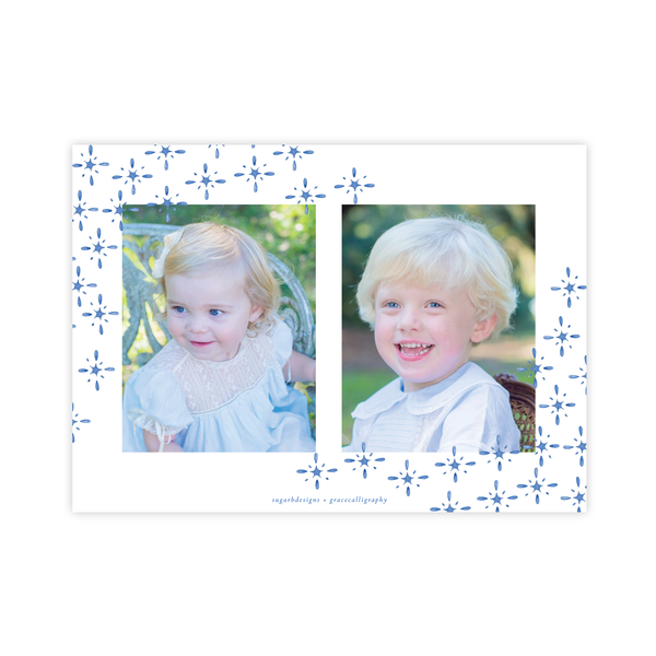 Manger Miracle Blue *2 Photos on Back Horizontal Christmas Card