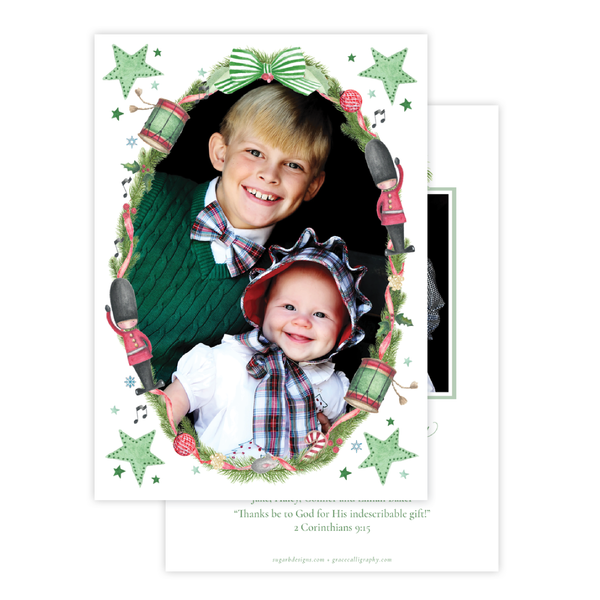 Marching Toy Soldier Tinsel Two Photo Christmas Card