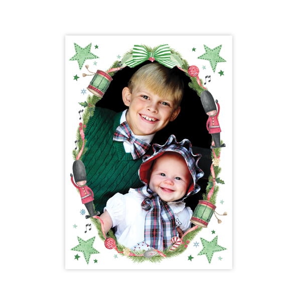 Marching Toy Soldier Tinsel Two Photo Christmas Card