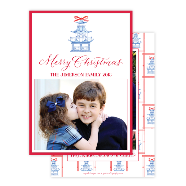Marella Manor Red Vertical Two Photo Christmas Card