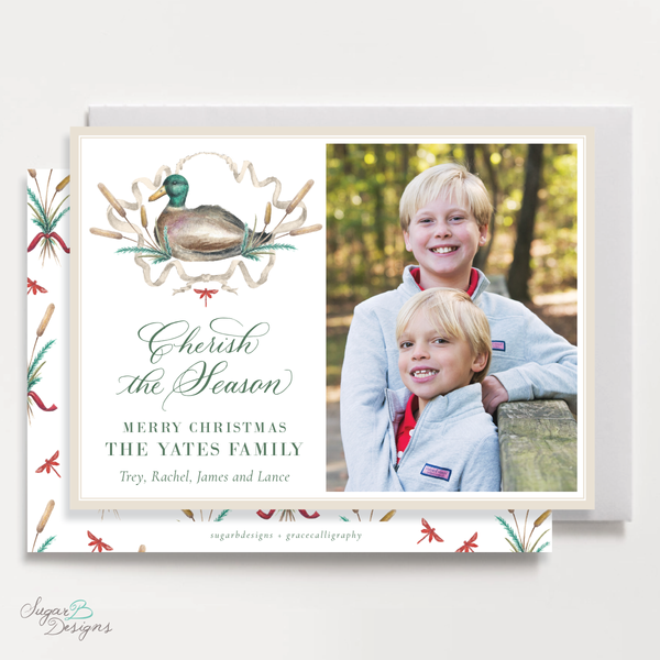 Merry Mallard Red Horizontal Christmas Card