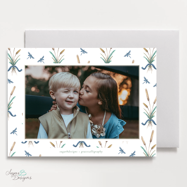 Merry Mallard Blue Horizontal Christmas Card