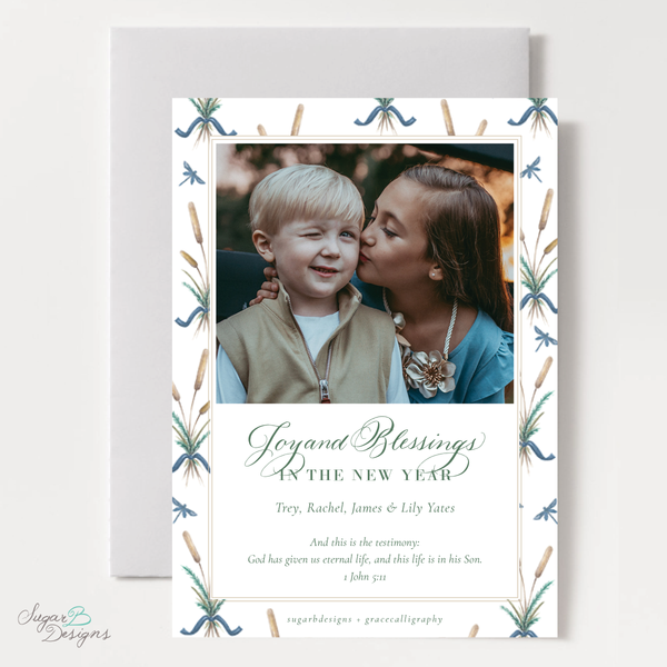 Merry Mallard Blue Vertical Christmas Card
