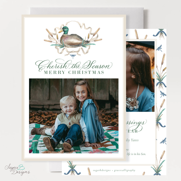 Merry Mallard Blue Vertical Christmas Card