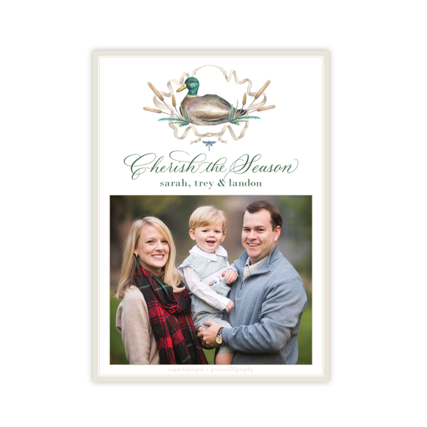 Merry Mallard Blue Pattern Vertical Christmas Card
