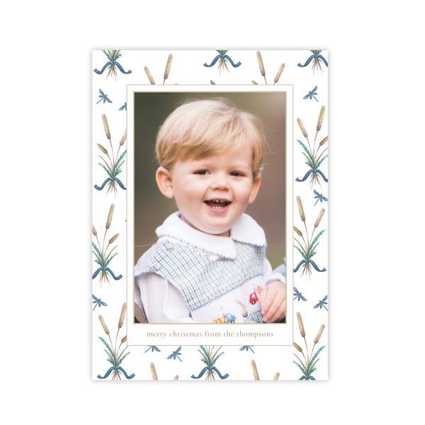 Merry Mallard Blue Pattern Vertical Christmas Card