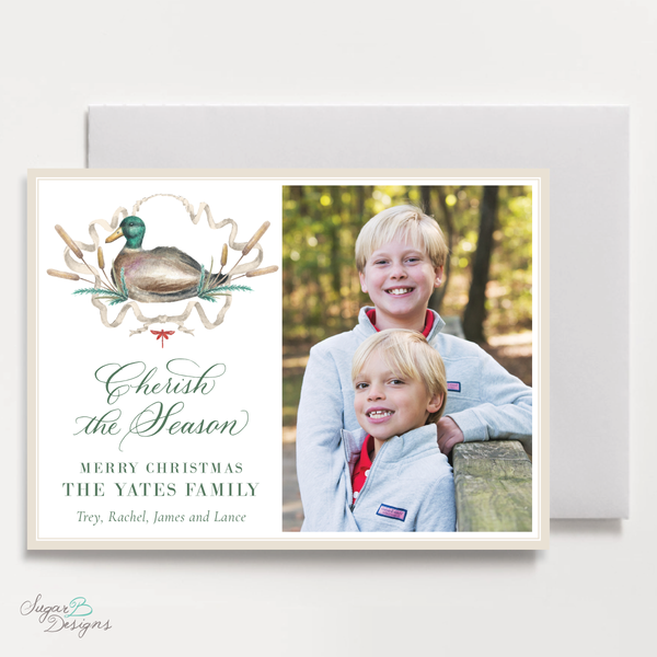 Merry Mallard Red Horizontal Christmas Card