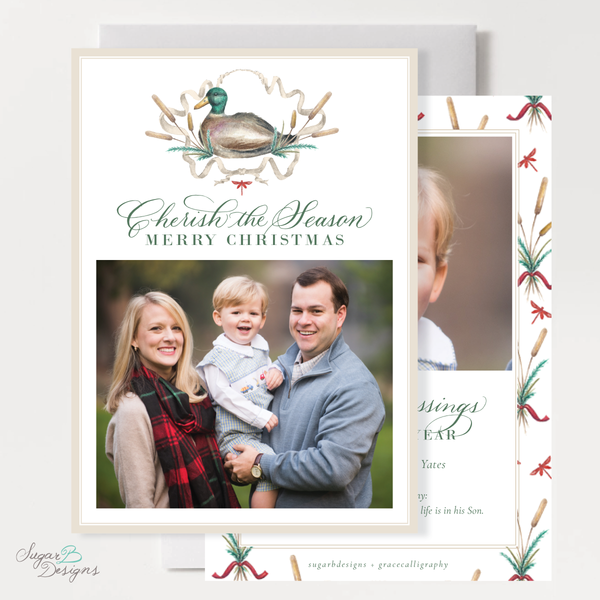 Merry Mallard Red Vertical Christmas Card