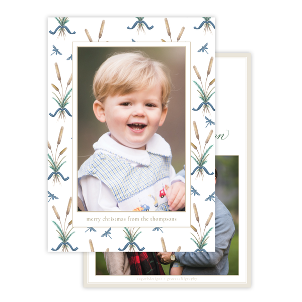 Merry Mallard Blue Pattern Vertical Christmas Card