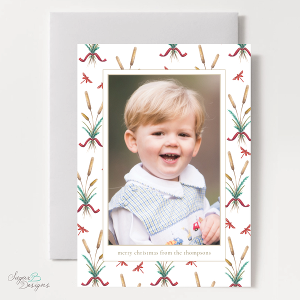 Merry Mallard Red Pattern Vertical Christmas Card