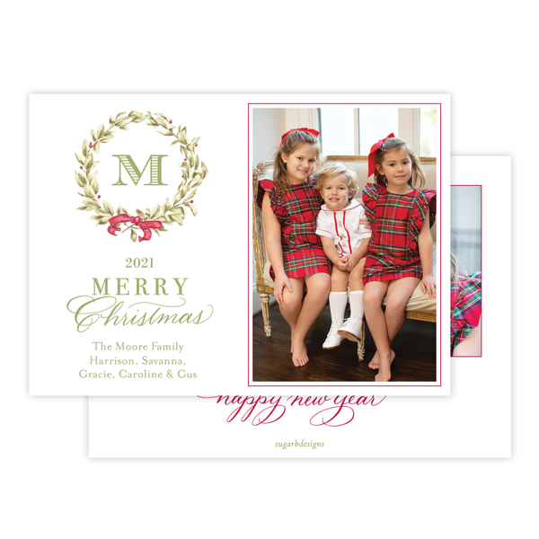 Meryl Wreath Red Landscape Christmas Card