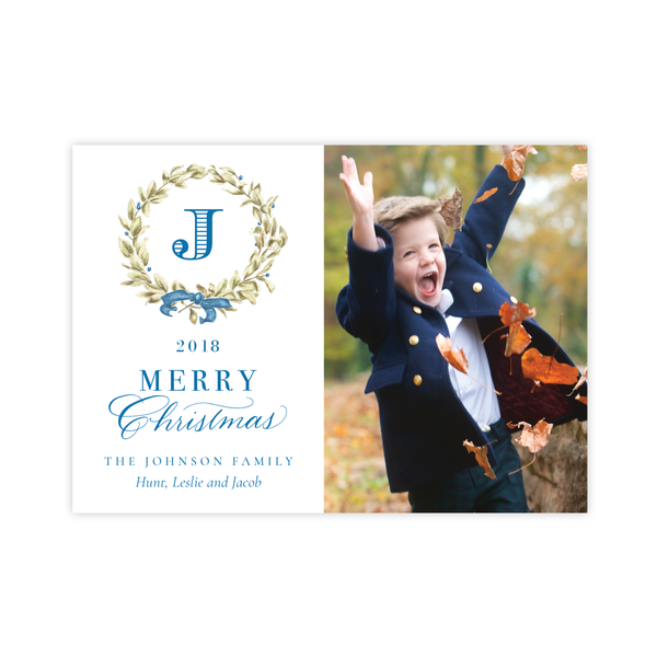 Meryl Wreath Blue Landscape Christmas Card