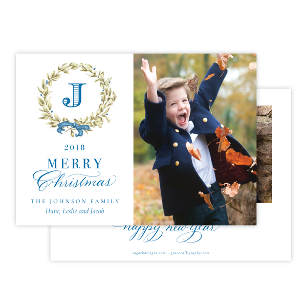 Meryl Wreath Blue Landscape Christmas Card