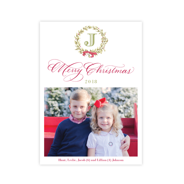 Meryl Wreath Red Small Wreath Vertical Christmas Card
