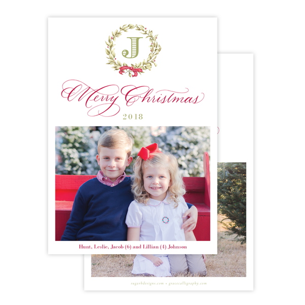 Meryl Wreath Red Small Wreath Vertical Christmas Card